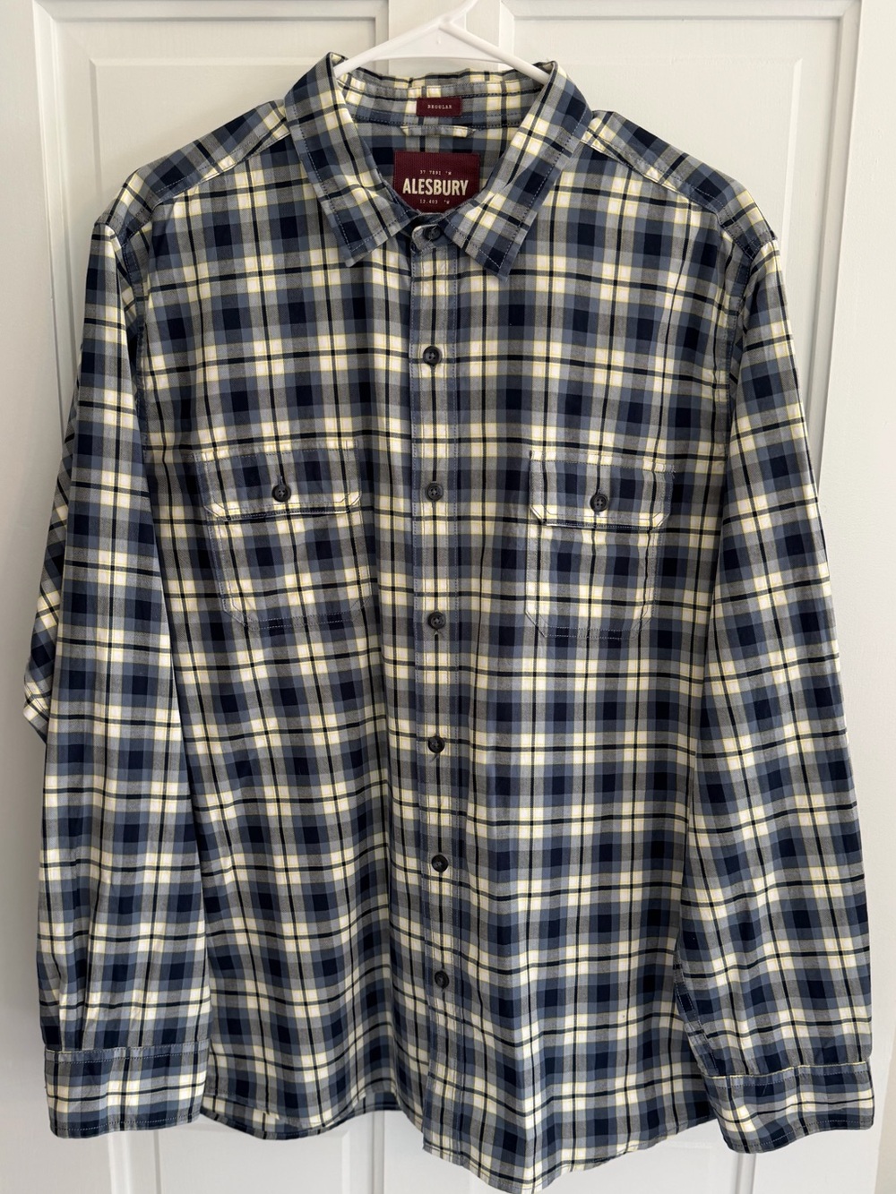 Alesbury Men’s Plaid Button Front Shirt 100% Cotton Long Sleeve Size Regular